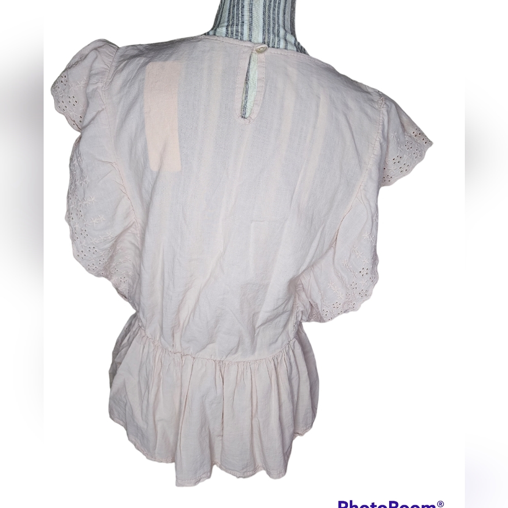 Huang's Made in Italy women's embroidered  flutter sleeves top size S - Picture 3 of 6